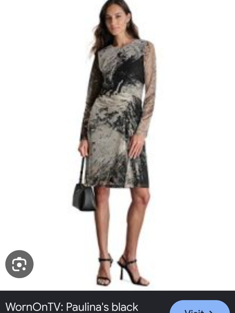 DKNY Women’s Size 14 Black Beige Abstract Print Sheath Dress Long Sleeve Party